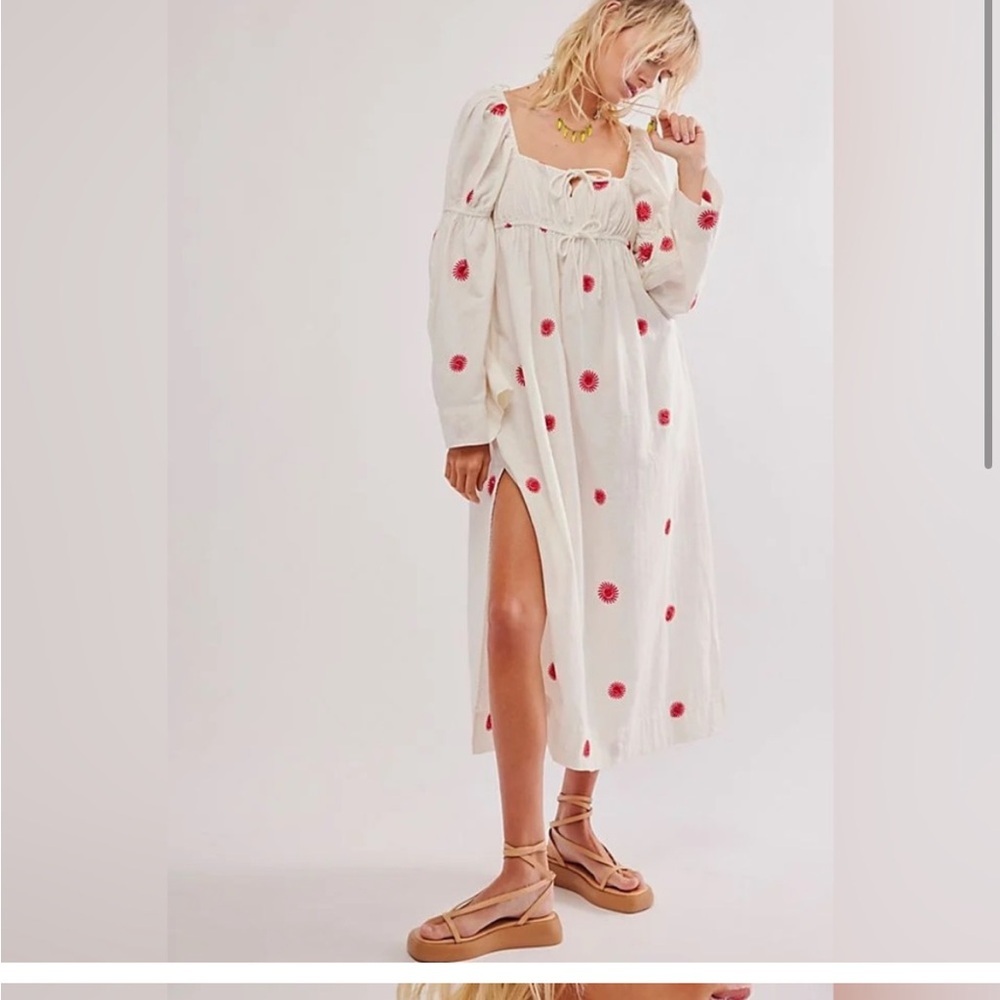 Free People Emory Embroidered Floral Long Sleeve cottage Dress Size S New